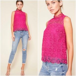 Women’s New SUGAR + LIPS Boho Chic Hot Pink Crochet Top Size L
